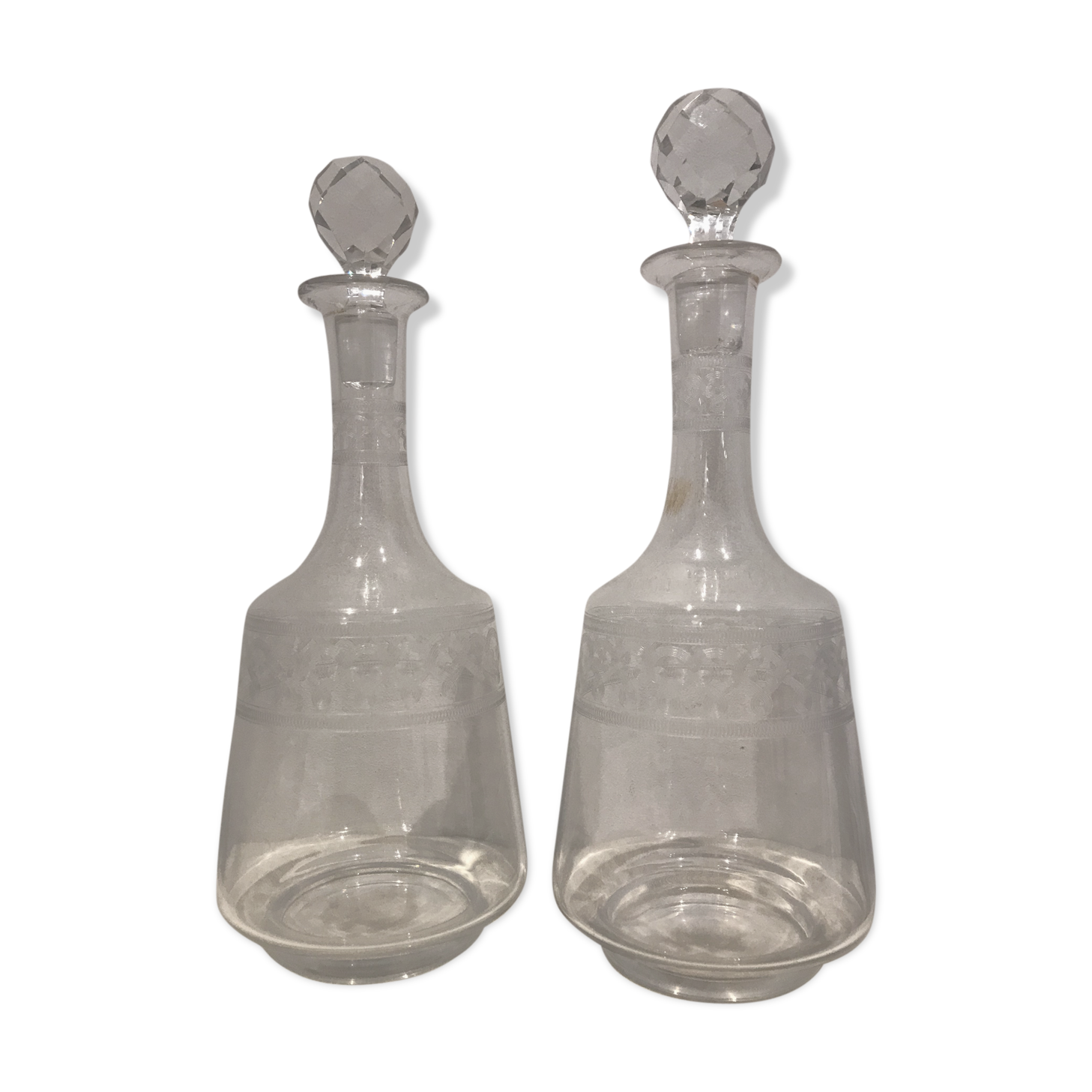 Pair of ancient carafes numbered Crystal Baccarat