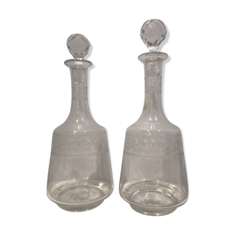 Pair of ancient carafes numbered Crystal Baccarat