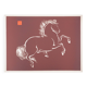 Mokuchu Urushibara : Estampe japonaise, cheval cabré (rouge), gravure sur bois signée