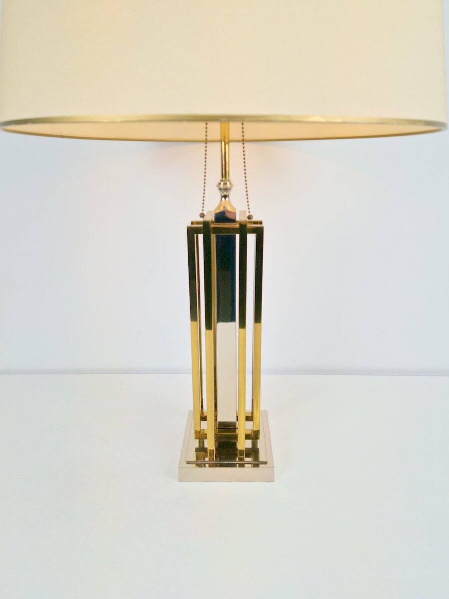 Geometric Brass and Chrome Table Lamp by Willy Daro, France, 1970