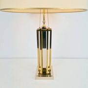 Geometric Brass and Chrome Table Lamp by Willy Daro, France, 1970