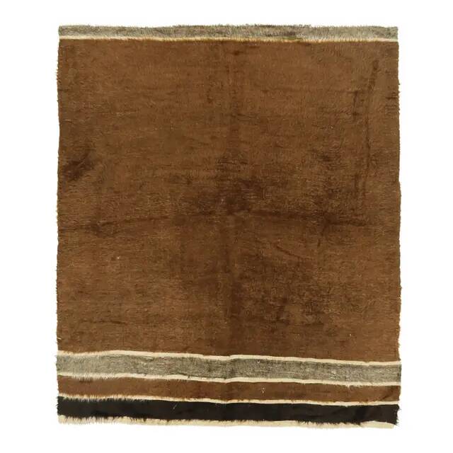 Vintage Turkish hand-knotted wool cotton brown kilim area rug 129x149
