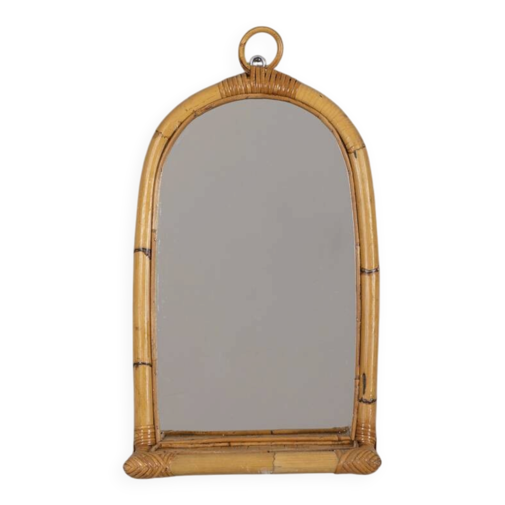 Vintage 1960s Wall Mirror with Bamboo Shelf, Italian Design