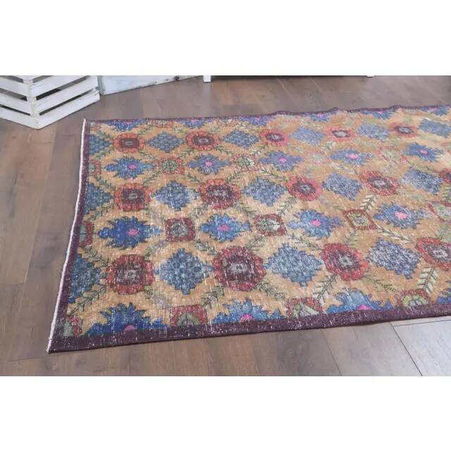 Tapis vintage turc Oushak fait main en laine et coton marron
