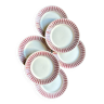 6 assiettes plates en faïence rose et blanche