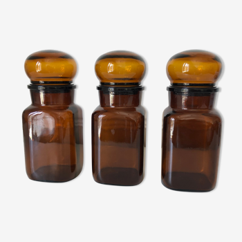 1 set of 3 amber glass apothecary jars