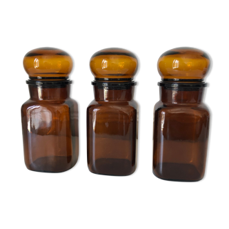 1 set of 3 amber glass apothecary jars