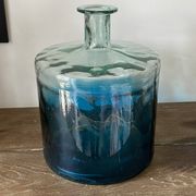 Large blue glass Dame Jeanne vase H45cm