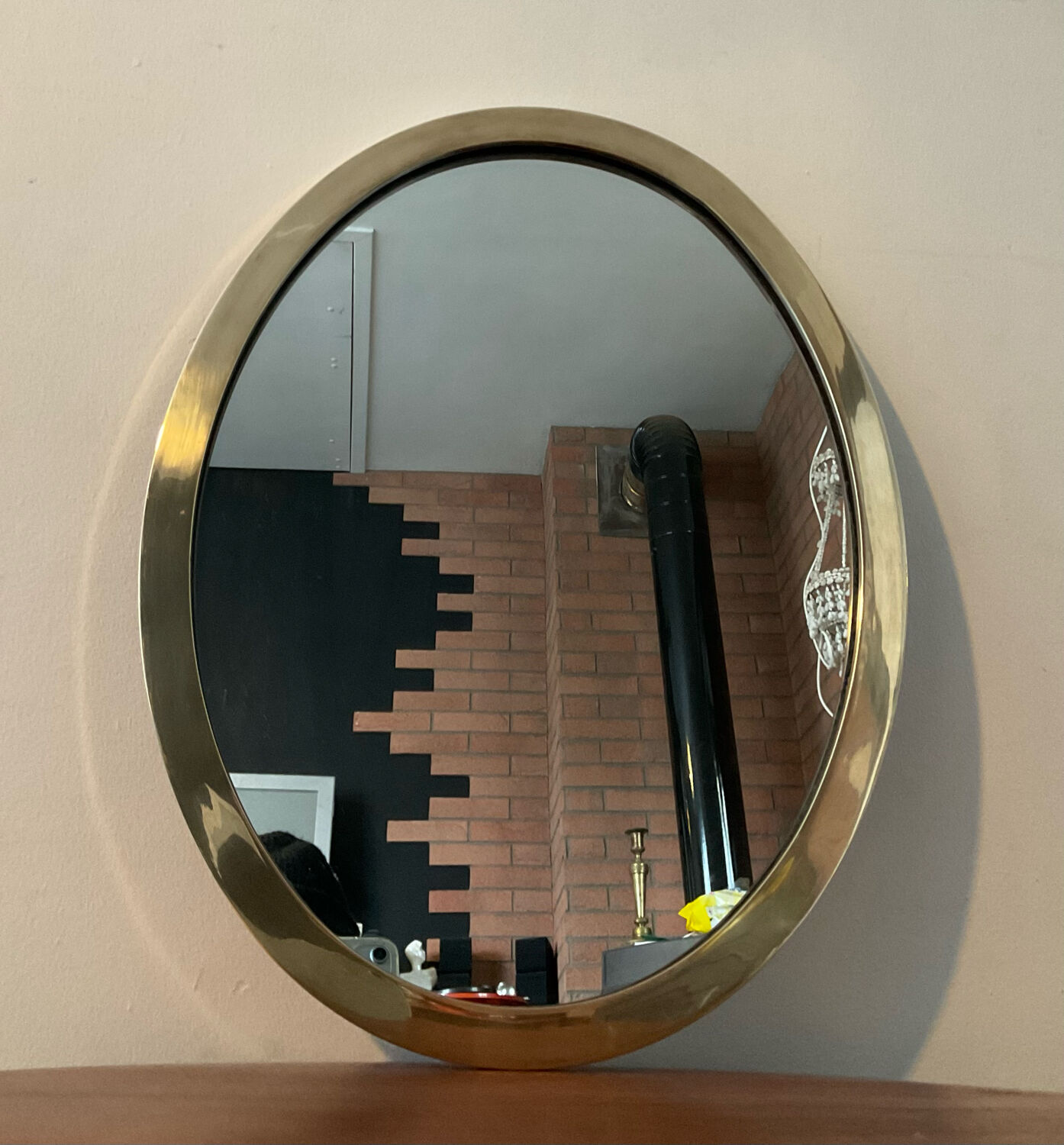 Vintage oval mirror in solid brass
