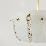 J.T. Kalmar Petite curved suspension basket, brass and glass, Austria, 1950s