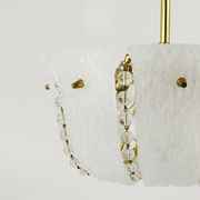 J.T. Kalmar Petite curved suspension basket, brass and glass, Austria, 1950s