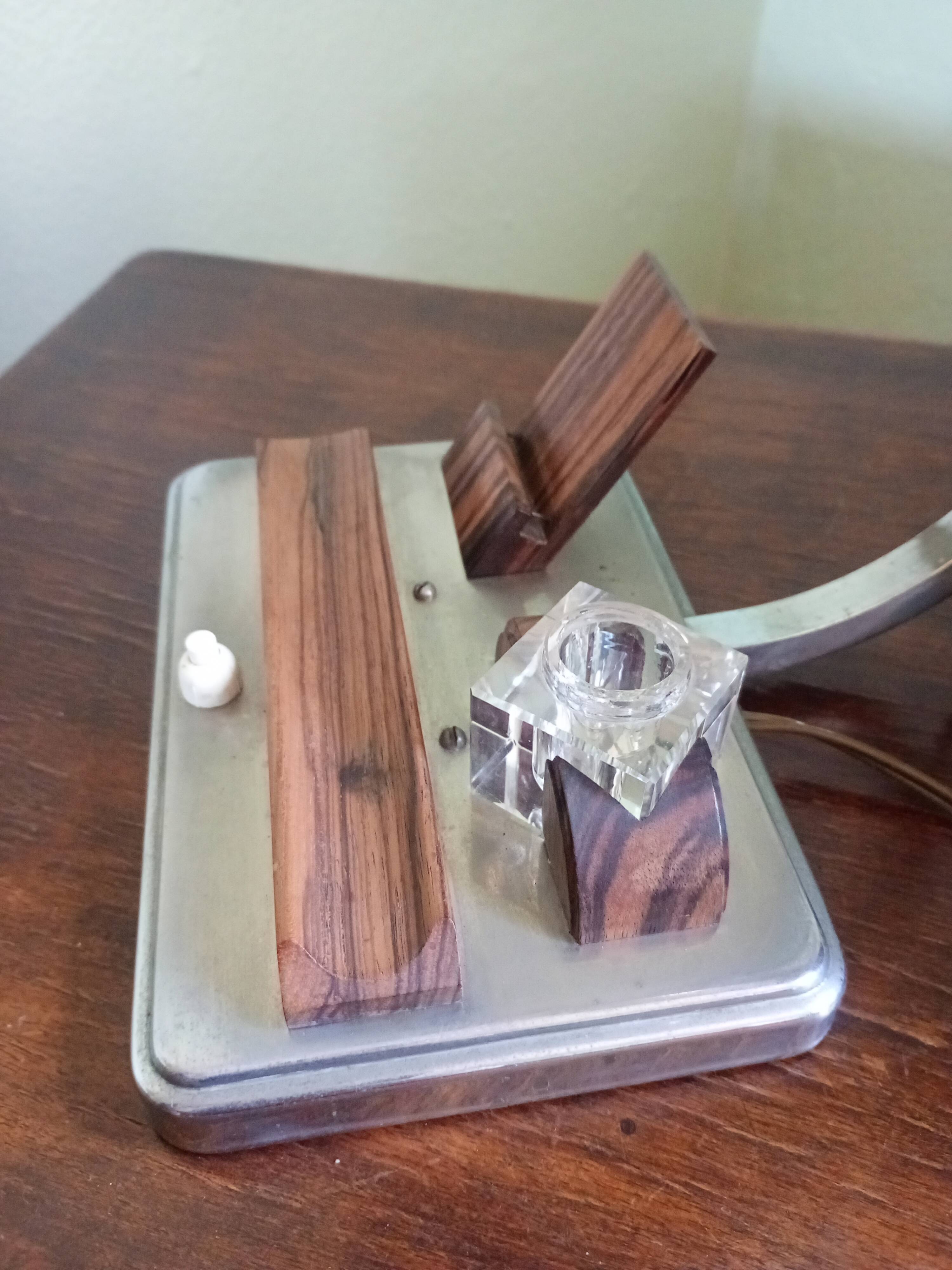 Vintage desk lamp - chrome steel + inkwell + card holder and rosewood pen