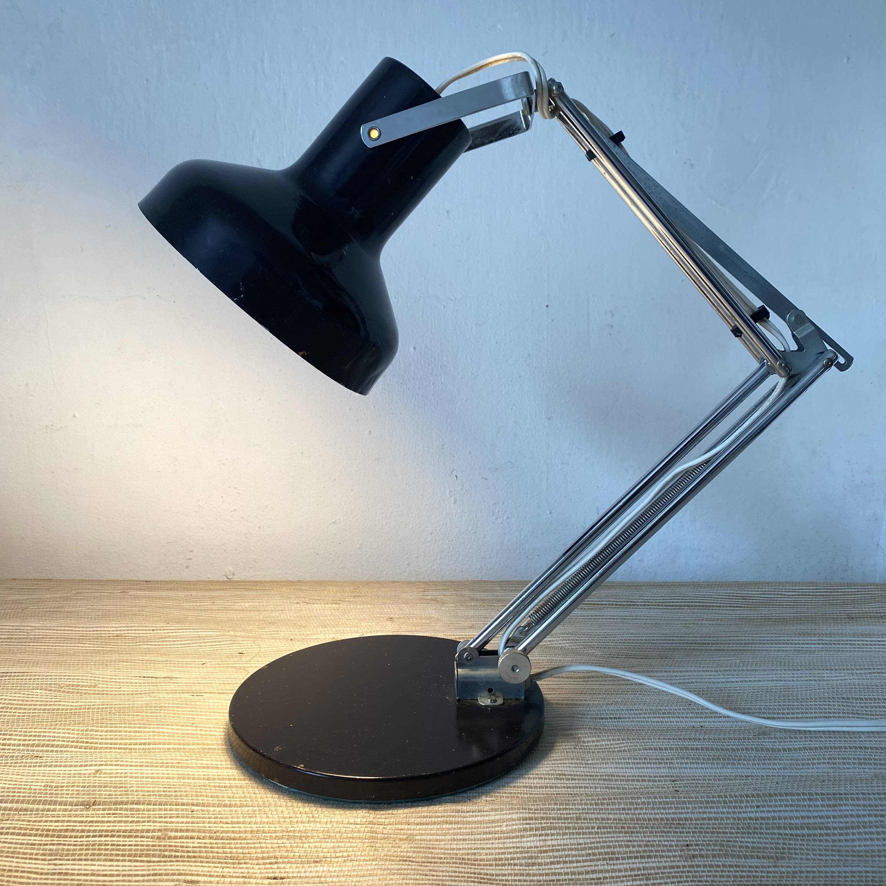 Adjustable metal and chrome desk lamp, 1960s-70s