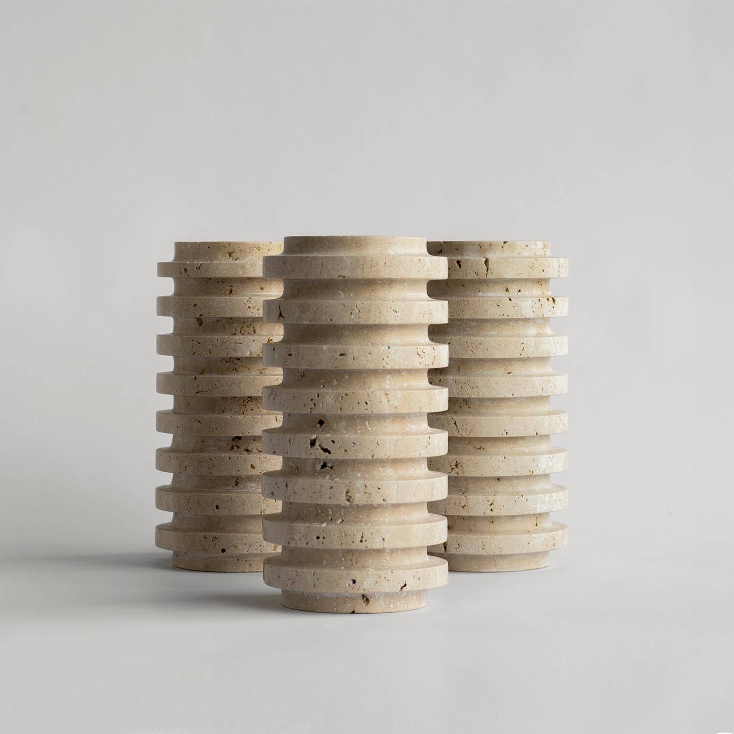 Layered travertine vase