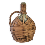 Green glass carafe with wicker covering – 2 litres – 1960s–1970s