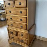 Chiffonnier vintage en bois massif, 8 tiroirs