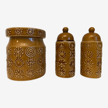 Totem Stoke ceramic salt shaker, pepper and mustard maker, Susan Williams Ellis, Portmeirion, 1960