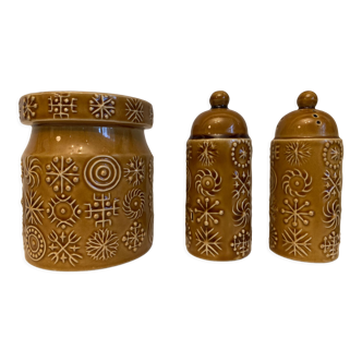 Totem Stoke ceramic salt shaker, pepper and mustard maker, Susan Williams Ellis, Portmeirion, 1960