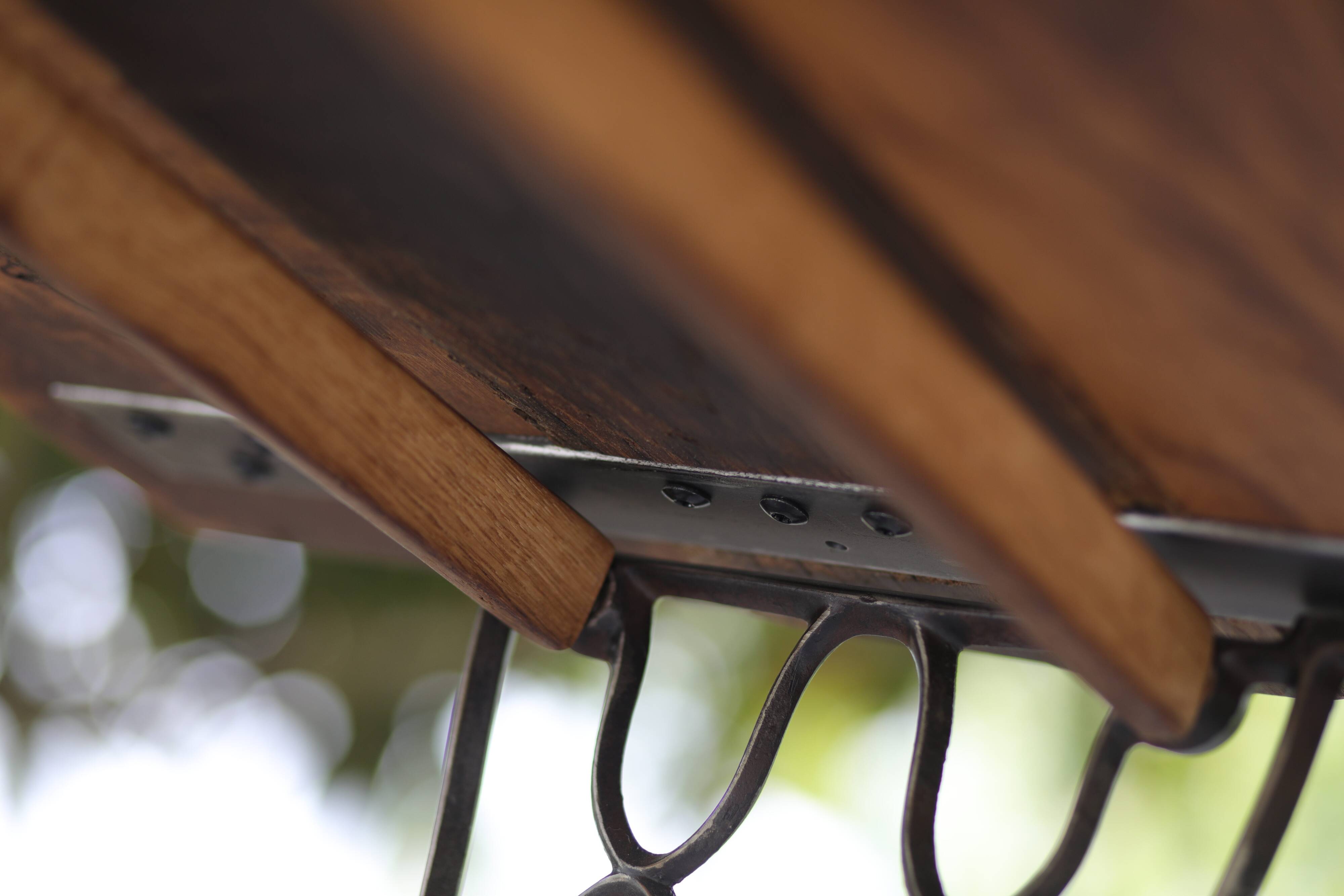Old industrial table with sewing machine base – solid wood