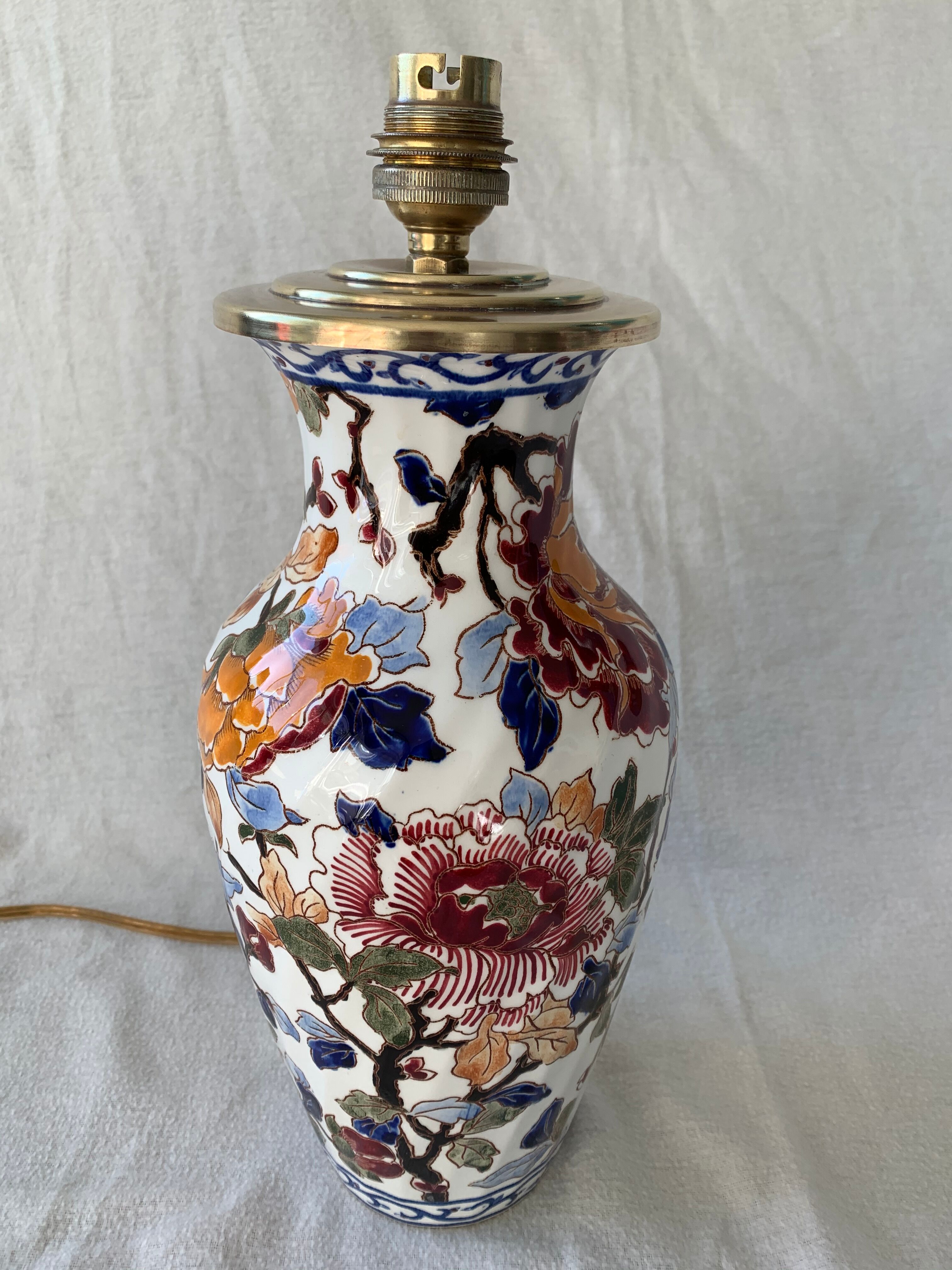 Gien Peonies 1960 multicoloured and floral lamp foot