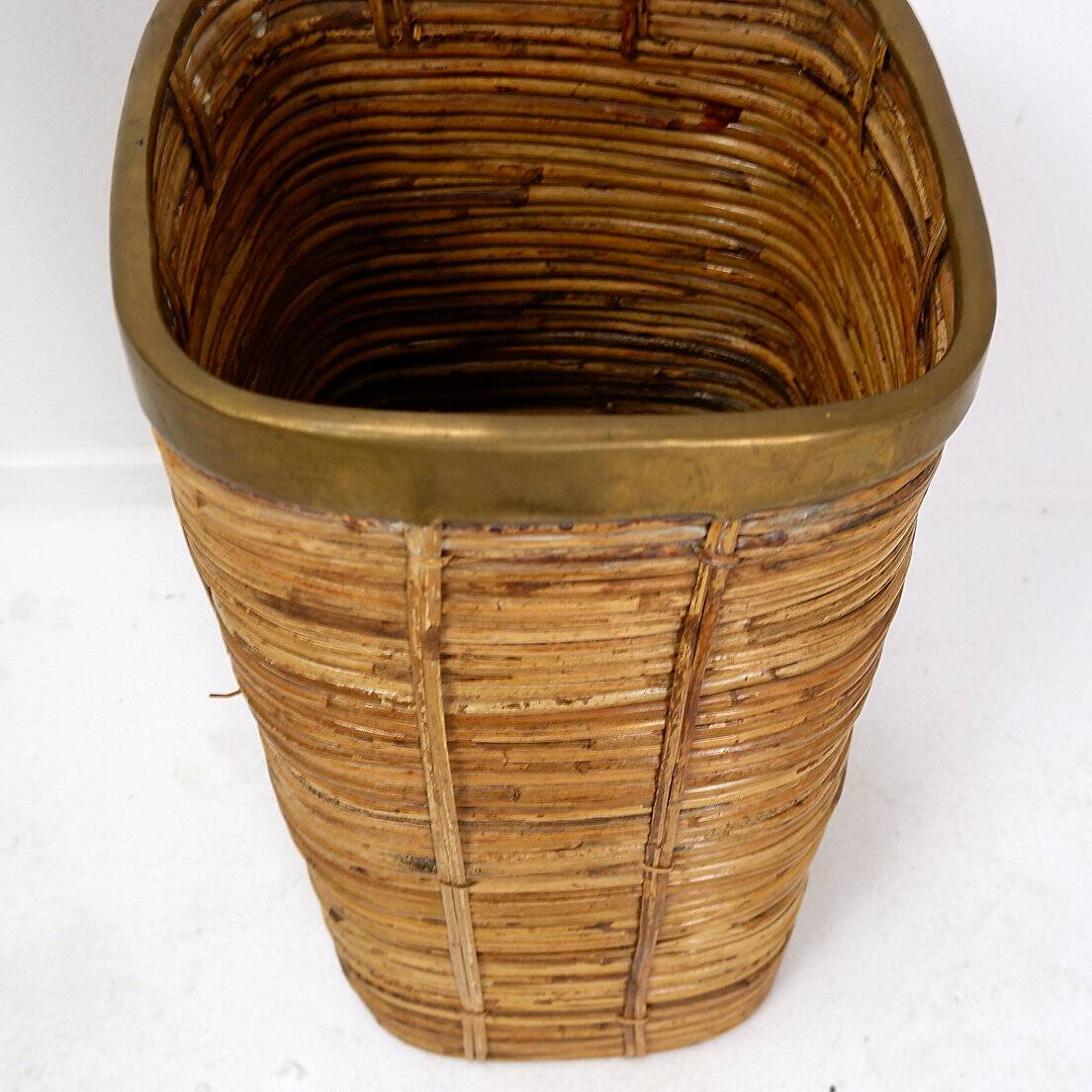 1970's Rattan and Brass Umbrella Stand