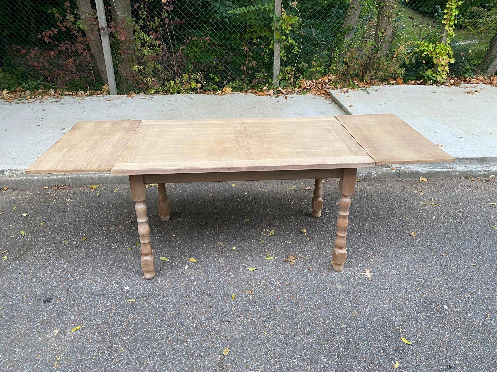 20th century extendable farmhouse dining table renovated in raw wood 225cm