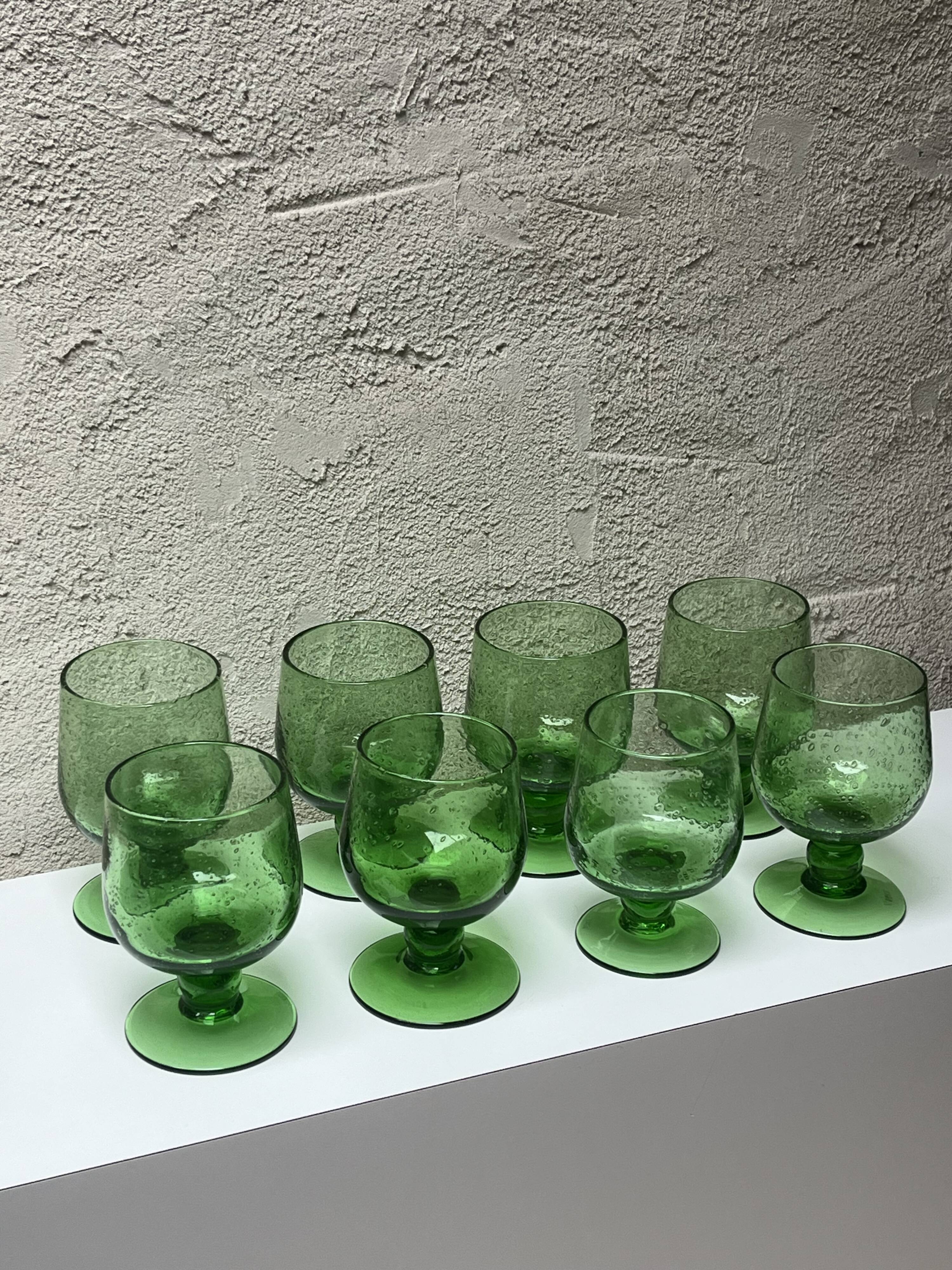 Blown glass stemmed glasses, biot
