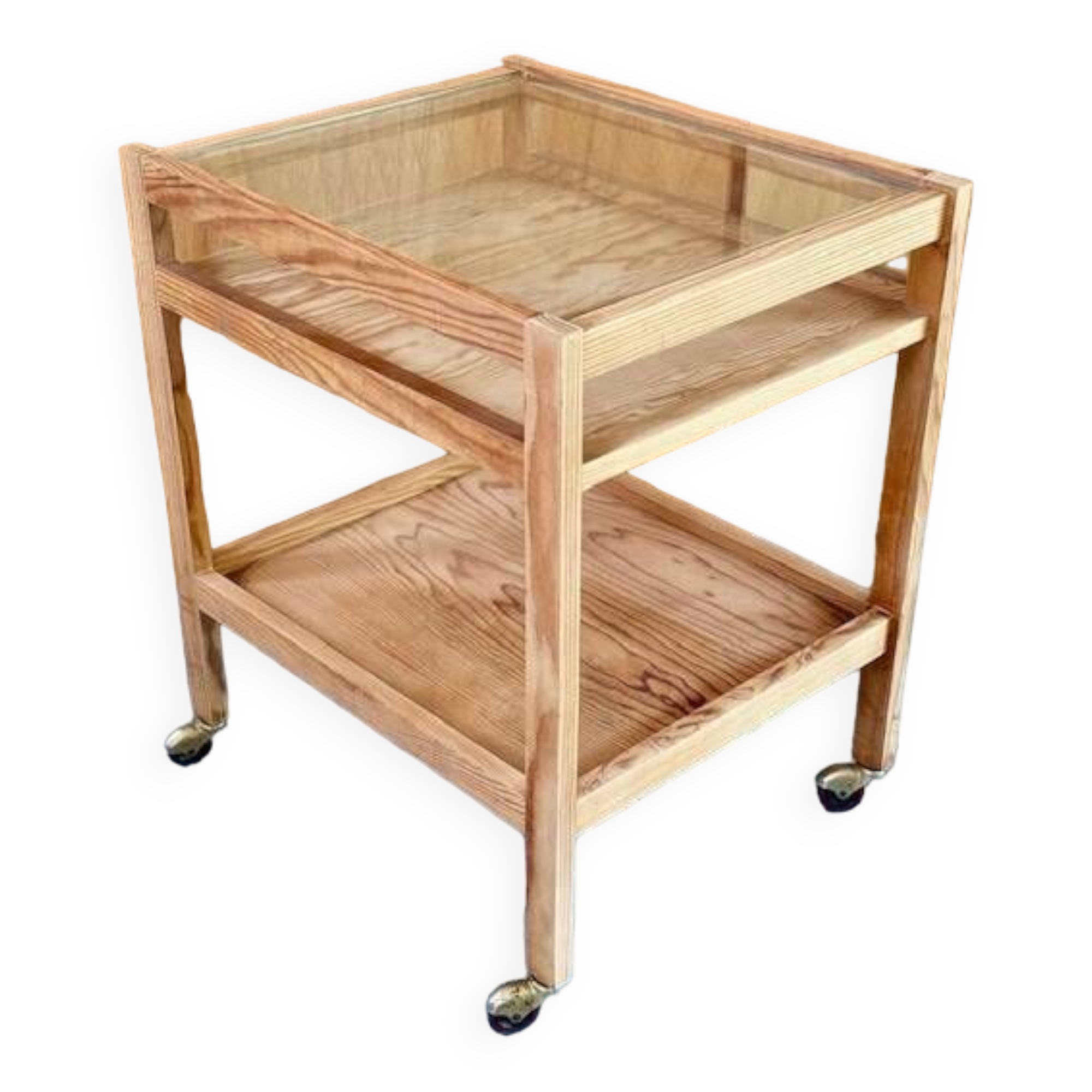 Natural wood rolling trolley