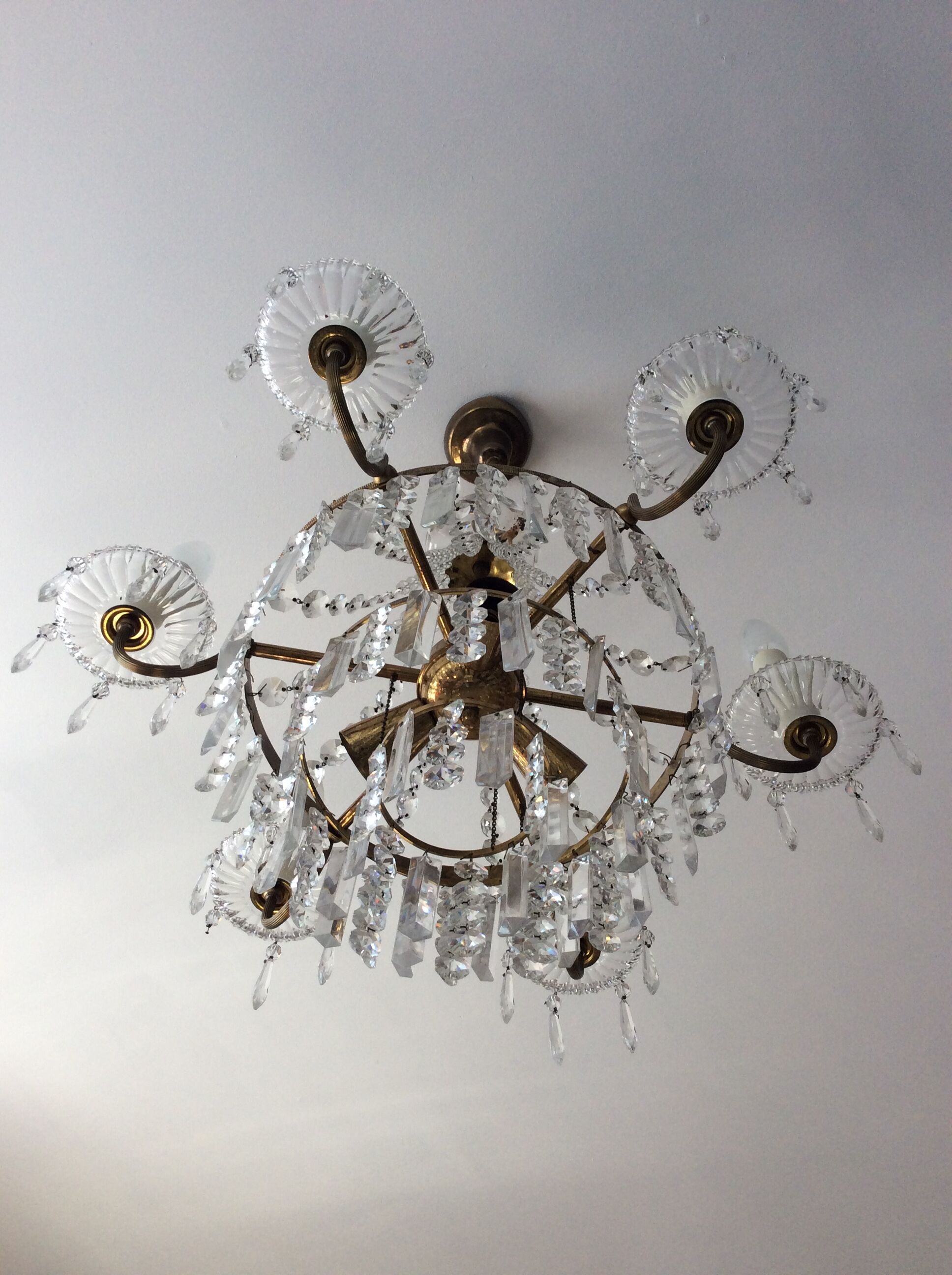 Old hot air balloon chandelier with crystal and bronze grapevines 9 fires
