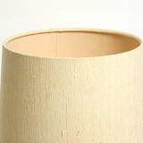 Beautiful minimalist 80s DOMUS teak table lamp with original wild silk fabr