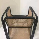 Armchair in black lacquered rattan and natural cane