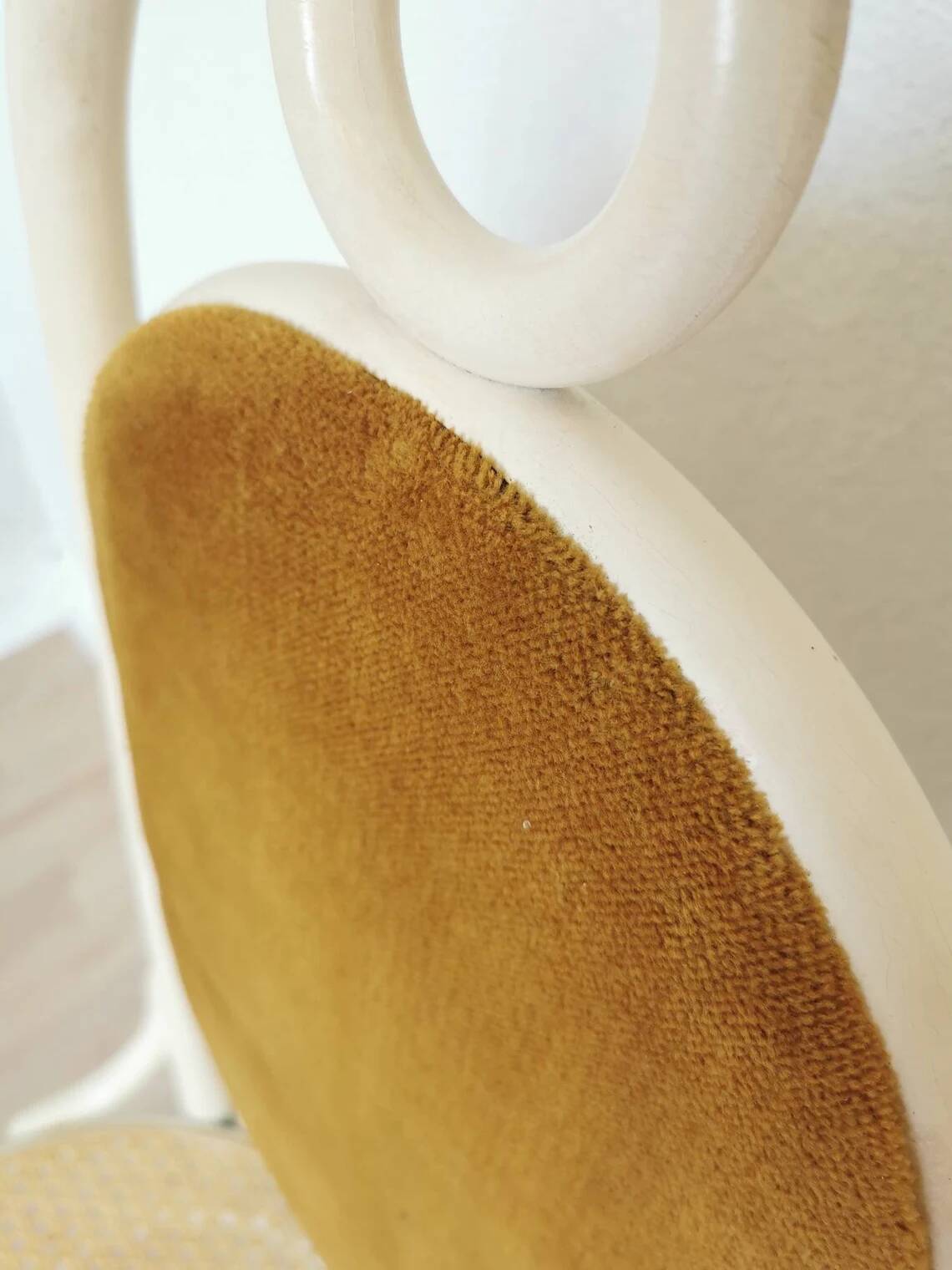 Vintage Thonet Bentwood Dining Chair: Cane Seat, Yellow Fabric Back