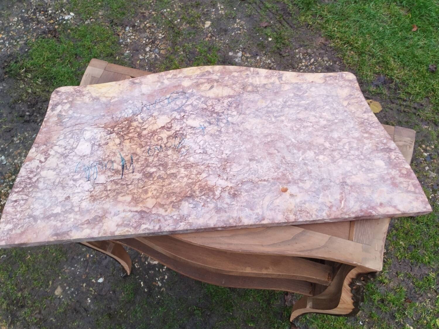 Commode ancienne en marqueterie style louis xv avec plateau marbre