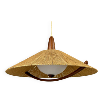 60s 70s lamp light ceiling lamp hanging lamp Temde Switzerland teak sisal