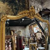 Napoleon III Period Fireplace Mirror in Gilded Wood with Louis XV Style Leaf