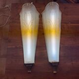 Large pair of art deco domed glass hotel lobby sconces