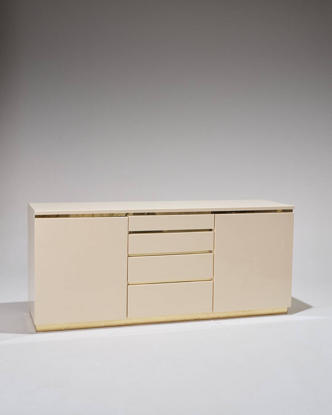 Lacquered Wood and Brass Sideboard, 1970s