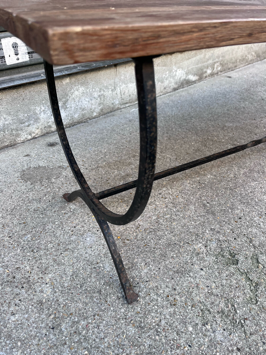 Rustic oak wrought iron bench