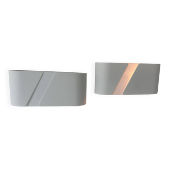 Pair of wall lights in matt white metal and perspex, Holland 1980