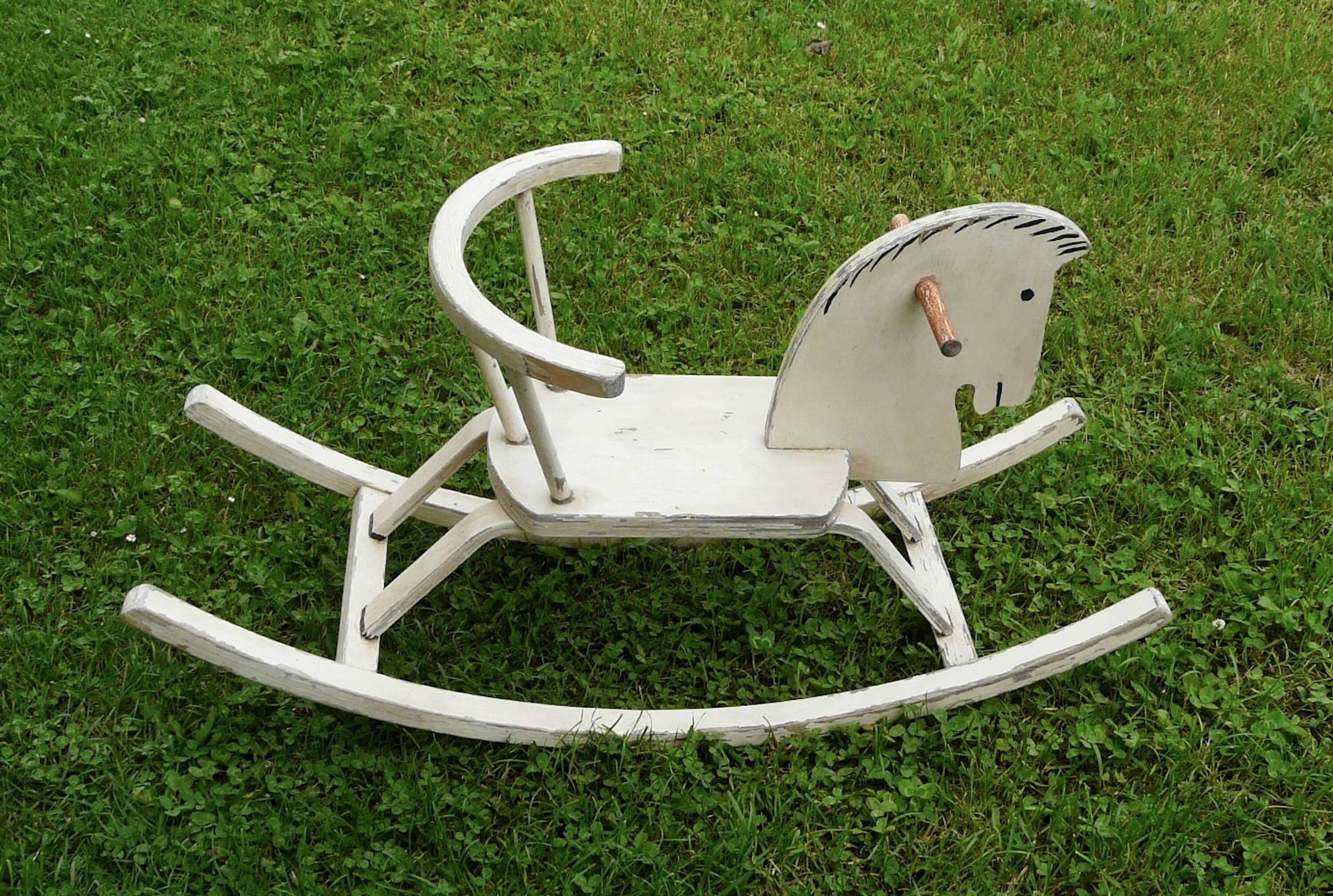 Vintage painted wooden rocking horse 1970