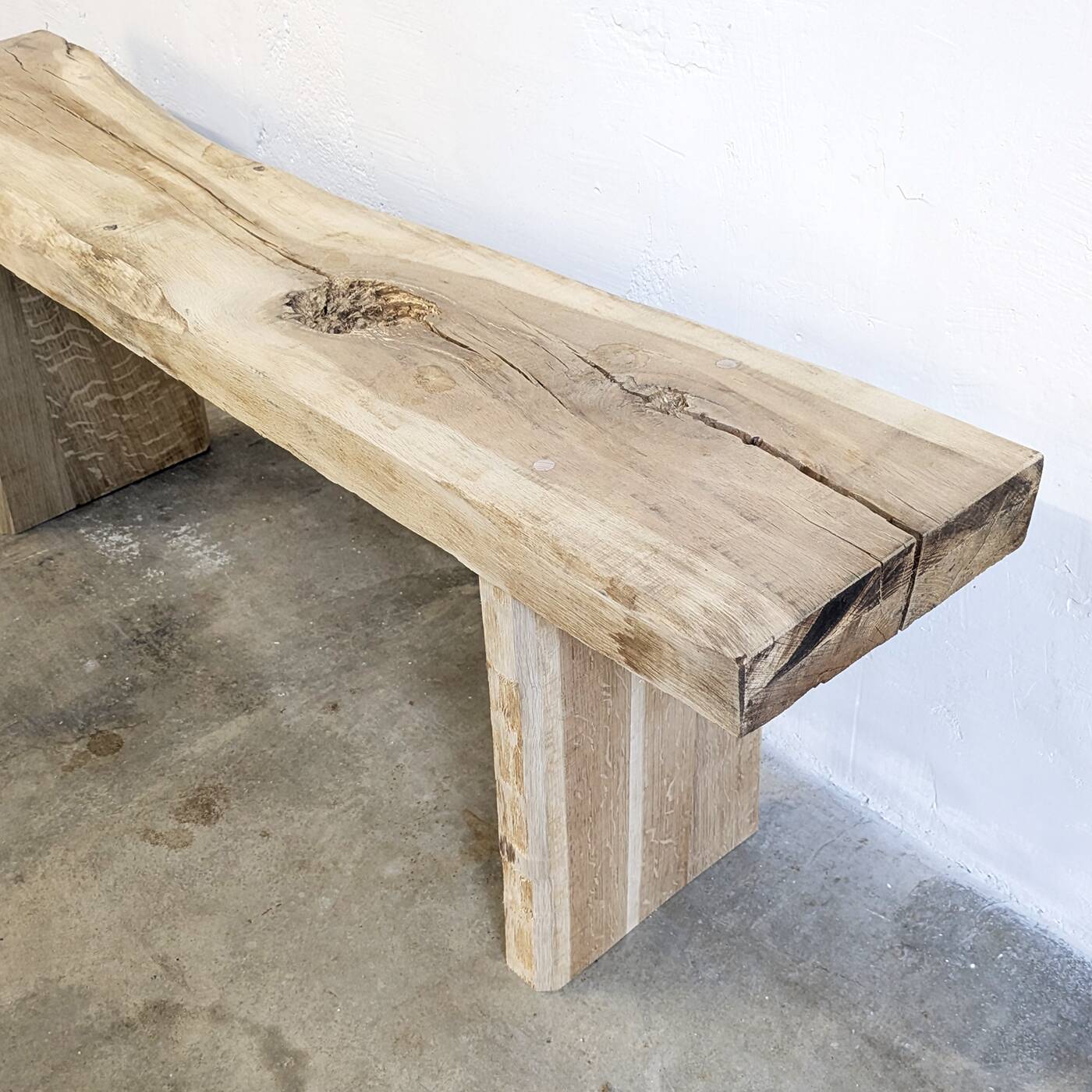 Raw oak wood bench