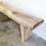 Raw oak wood bench