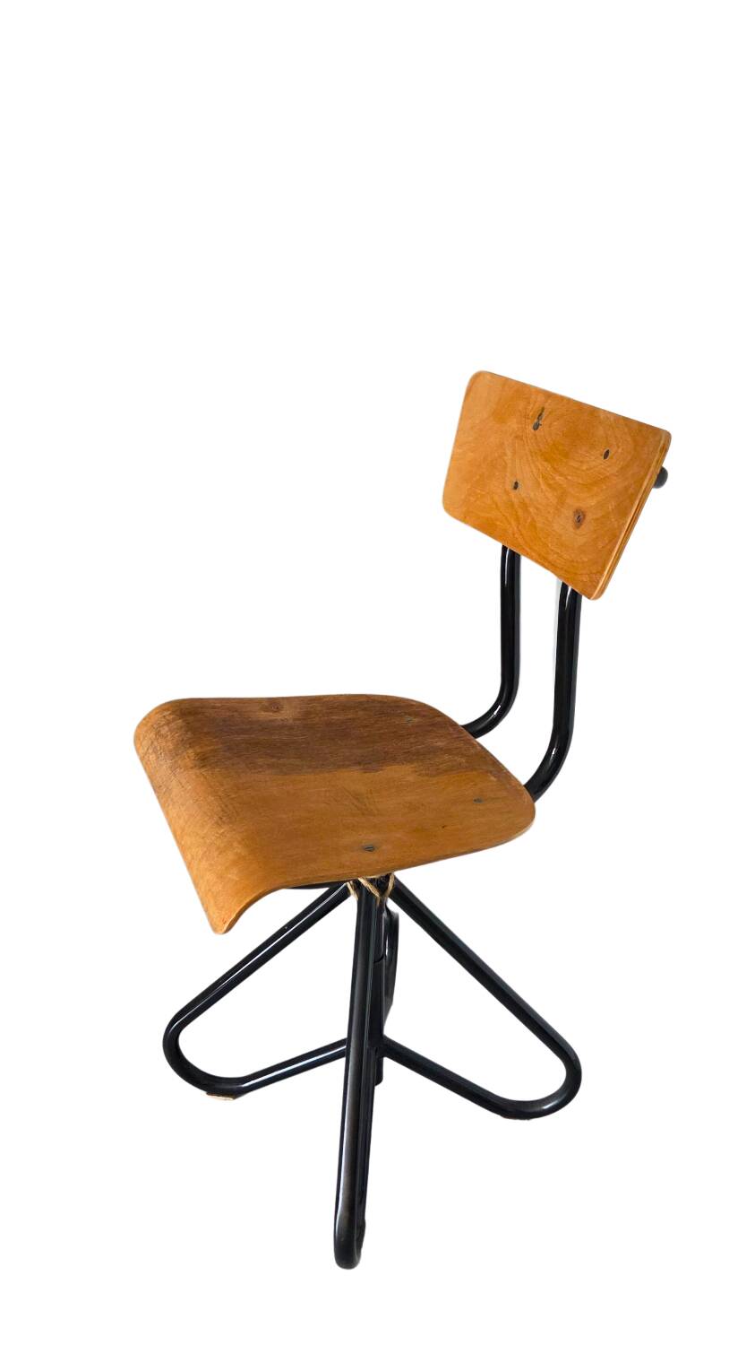 Vintage wooden and metal swivel workshop chair - Restoration project
