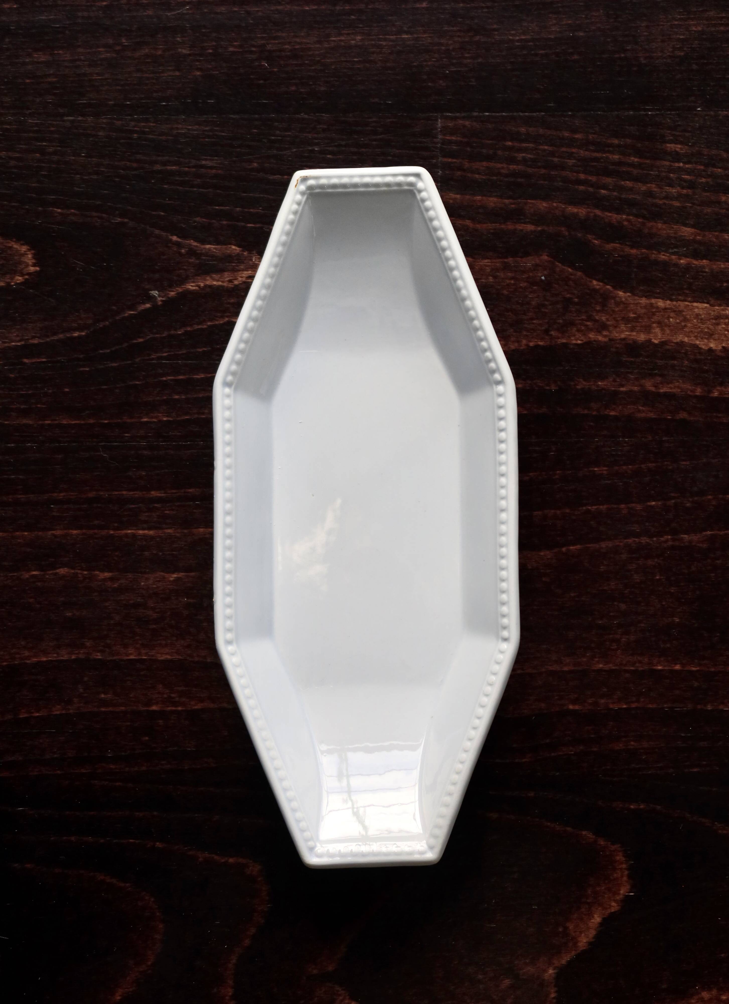 Antique octagonal serving dish from Creil and Montereau - Perles pattern - Pale blue-grey