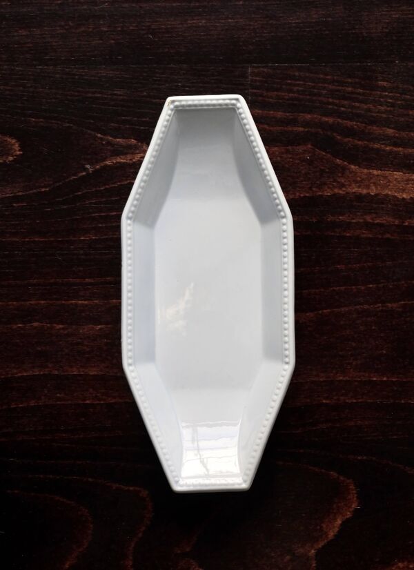 Ravier octogonal ancien Creil et Montereau - Modèle Perles - Bleu gris pâle