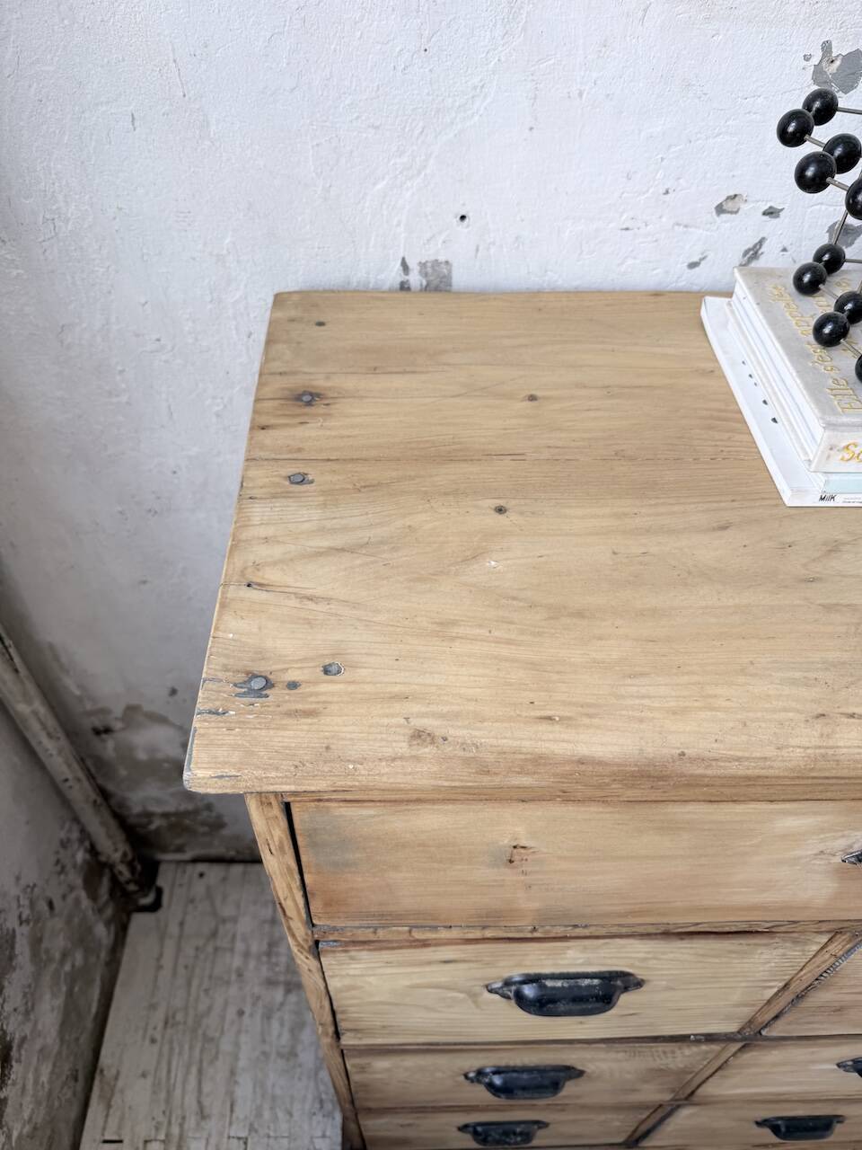 1950s pine workshop cabinet with drawers