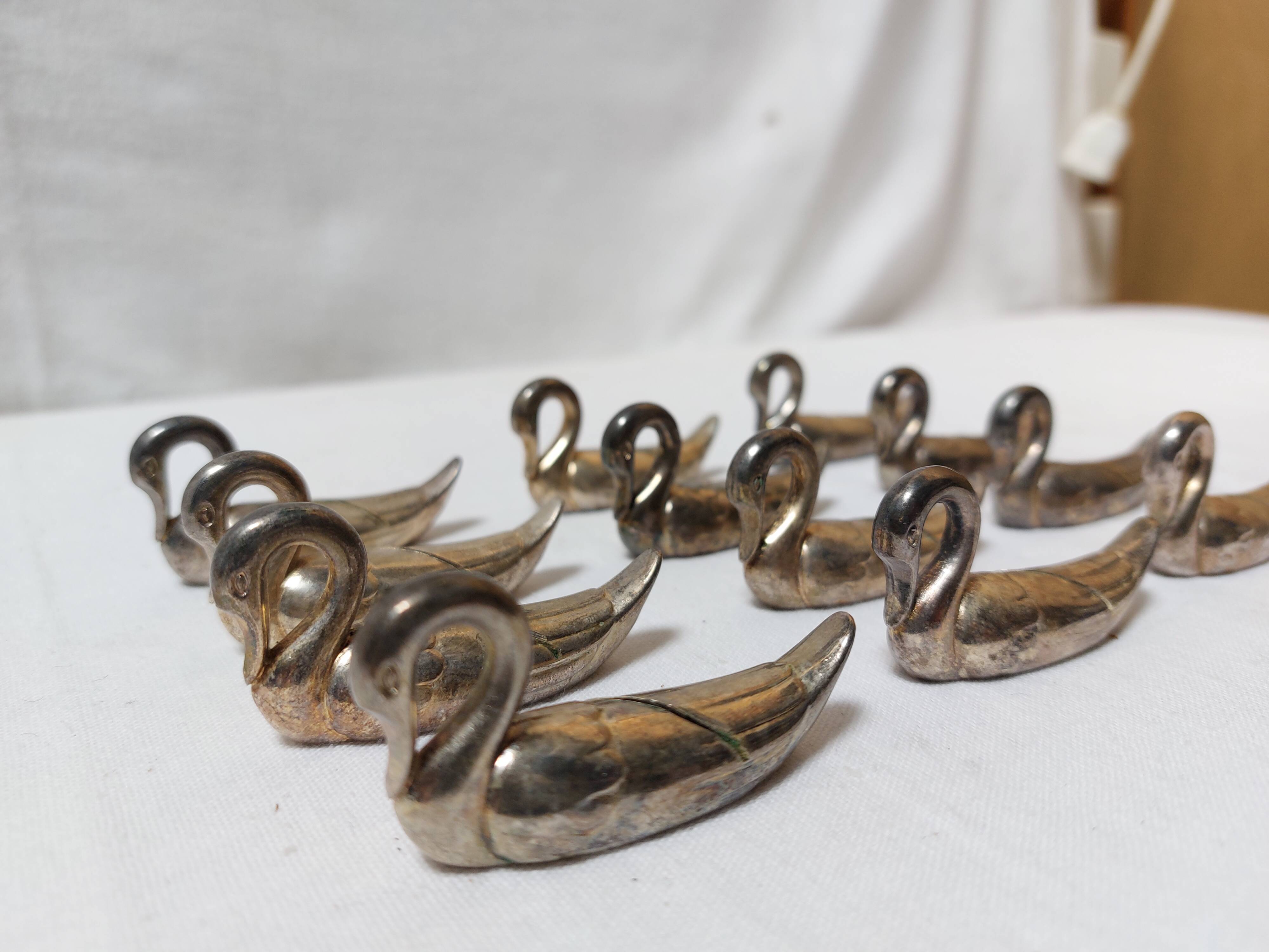set de 12 porte-noms ou porte-menus de table en forme de canard / cygne - Vintage