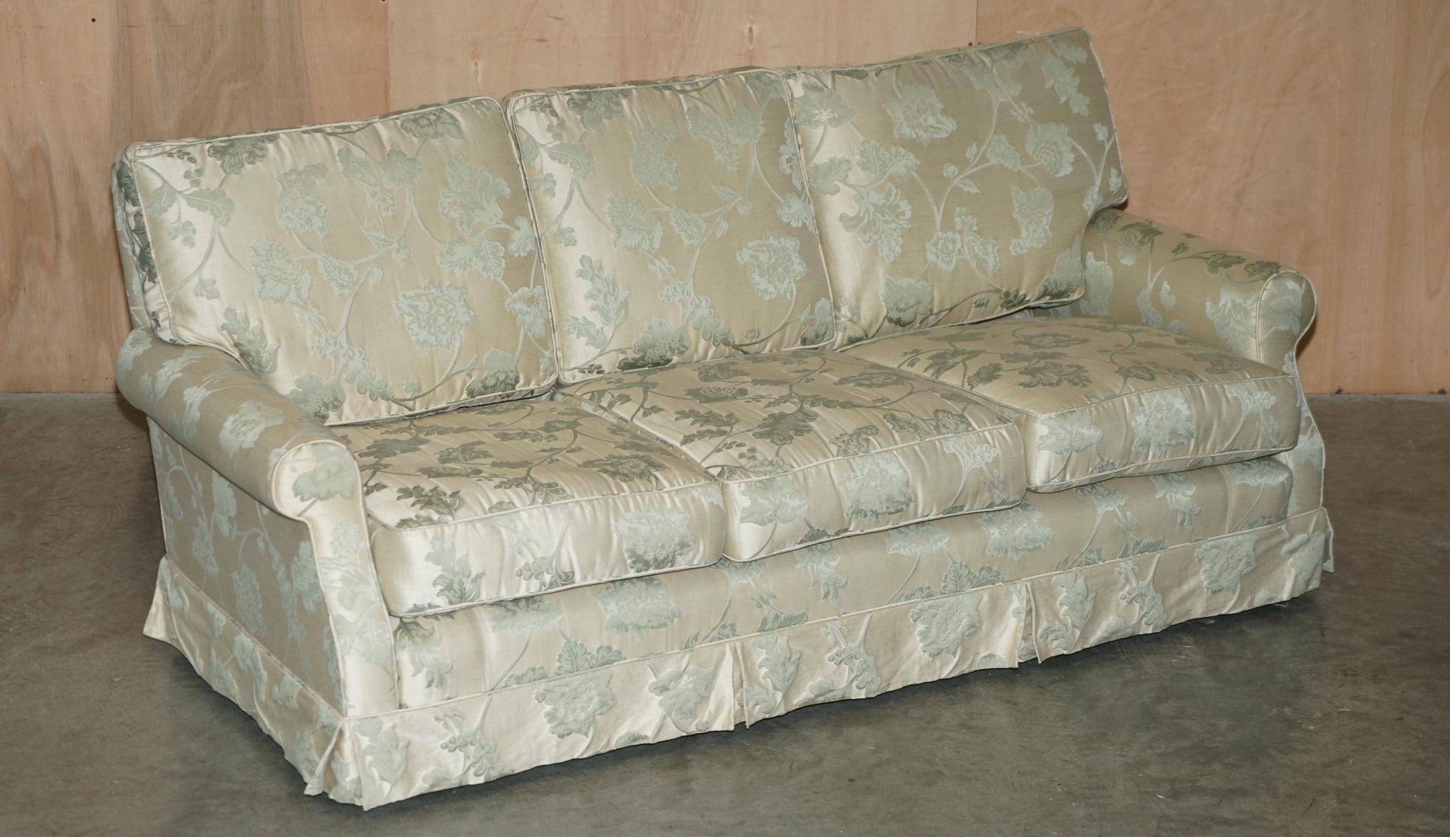 Pair of Howard & Son's style sofas in floral patterned silk blend.