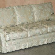 Pair of Howard & Son's style sofas in floral patterned silk blend.