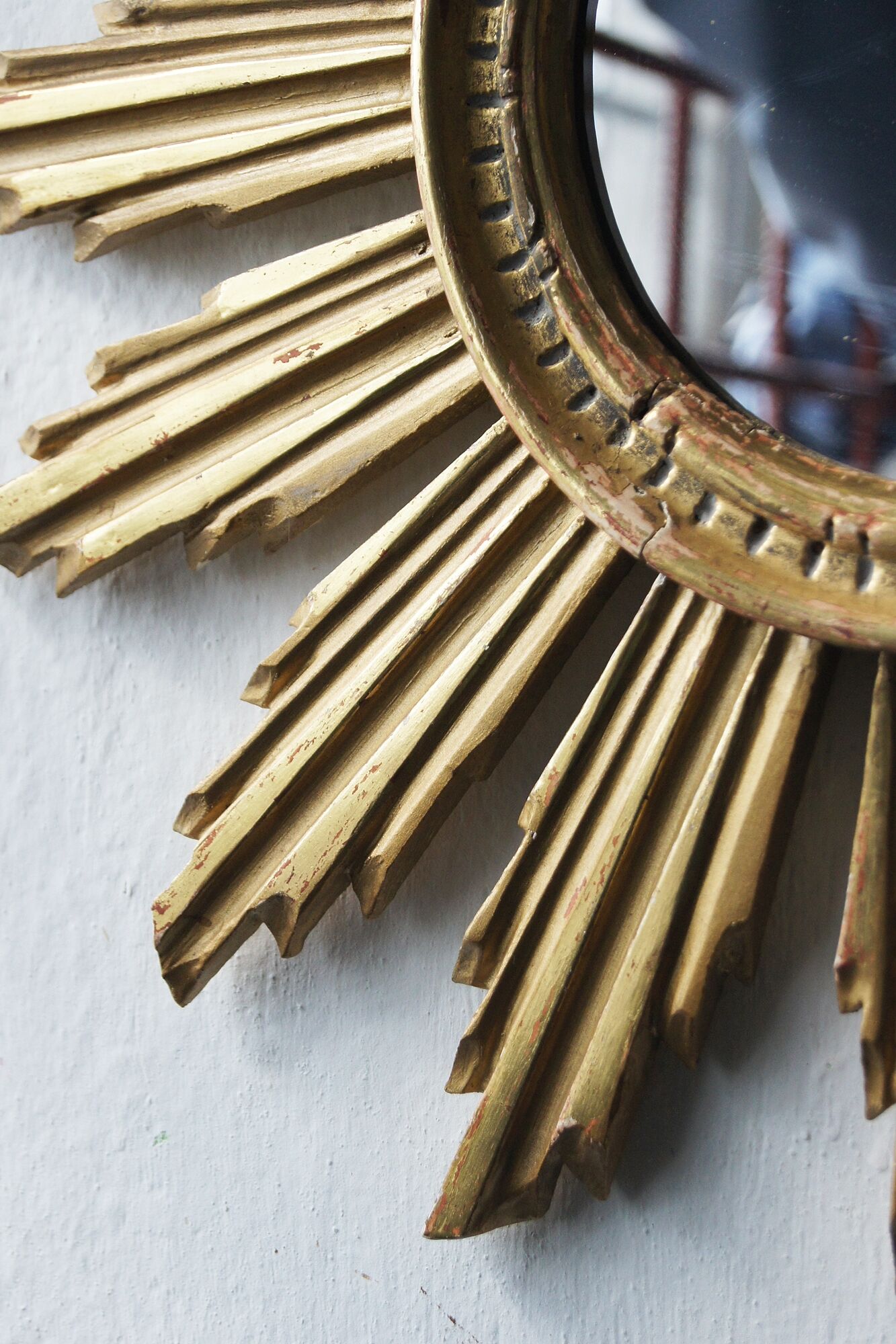 Mid-century sun mirror in wood